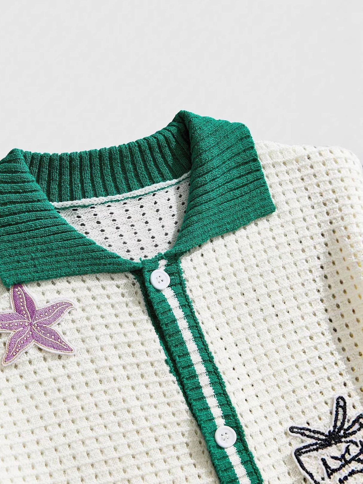 Embroidery Hollow Out Vacation Beach Color Matching Knitting Shirts
