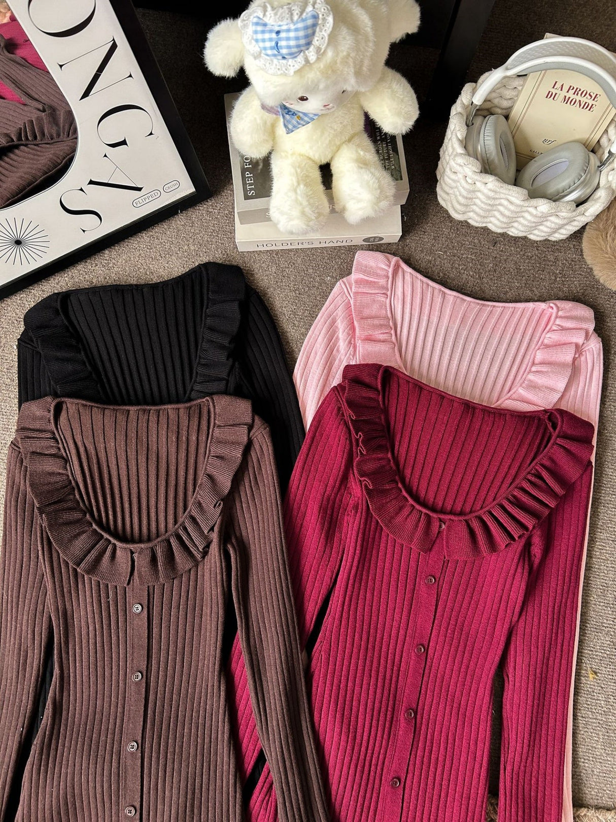 Trumpet Sleeve Ruffle Dress Single Breasted Tight Hip-Wrap Waist Sexy Sweater Long Dress