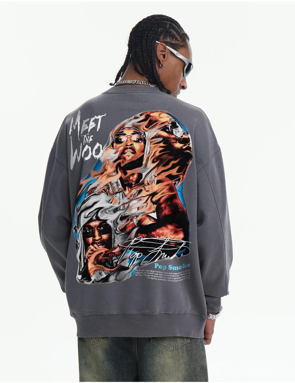 Retro Sports Printed Washing Old Crew Neck Sweatshirt