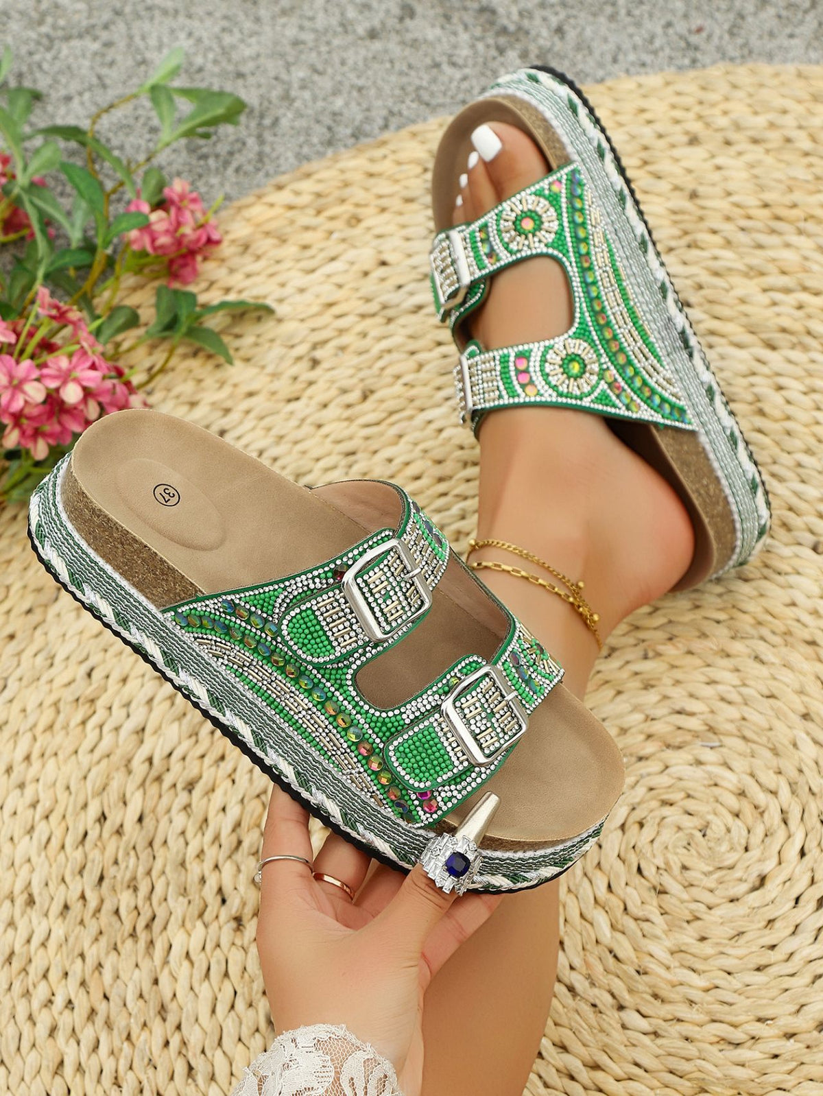 Colorful Rhinestone Platform Sandals
