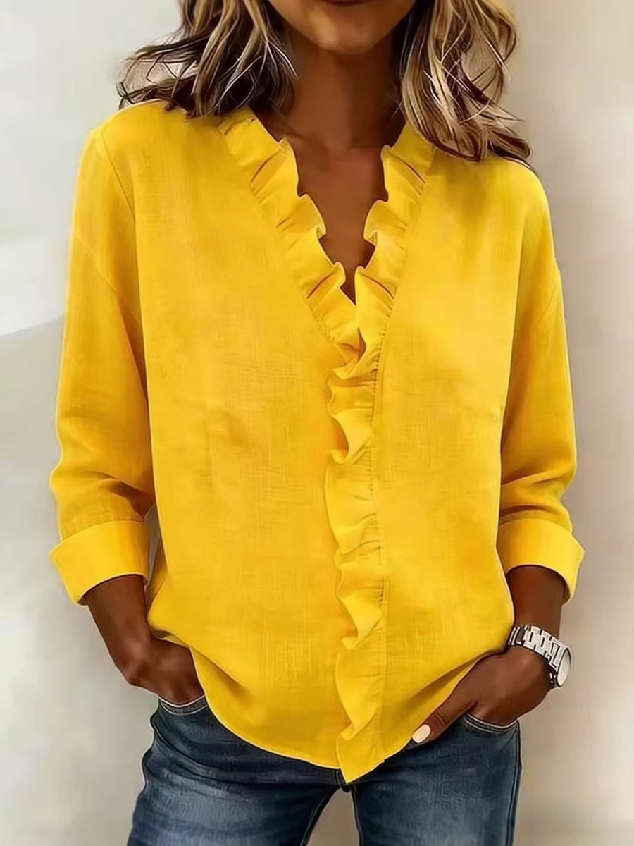 Wood Ear Solid Color Chiffon Blouse