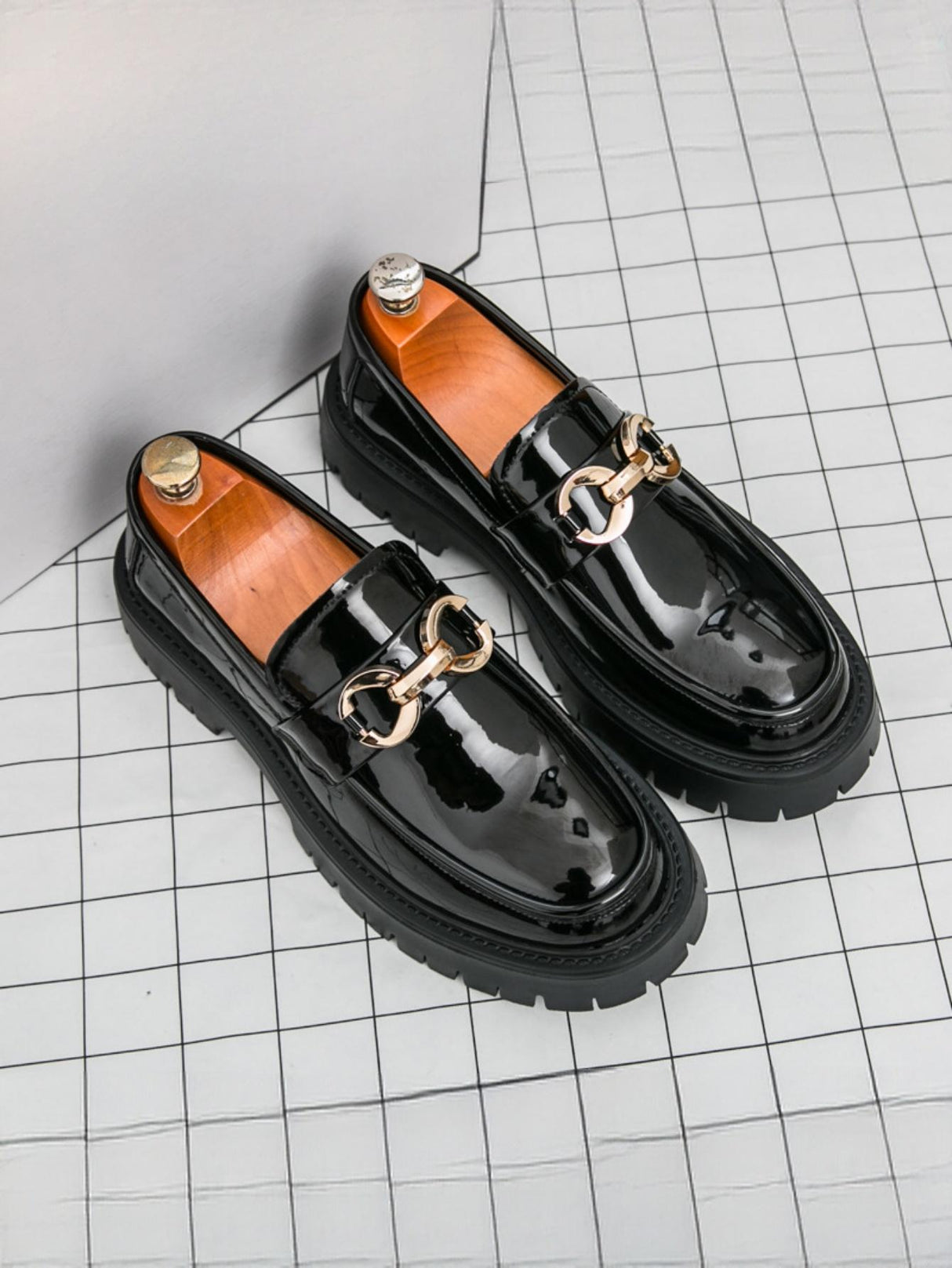 Metal Buckle Platform Slip-on Loafers