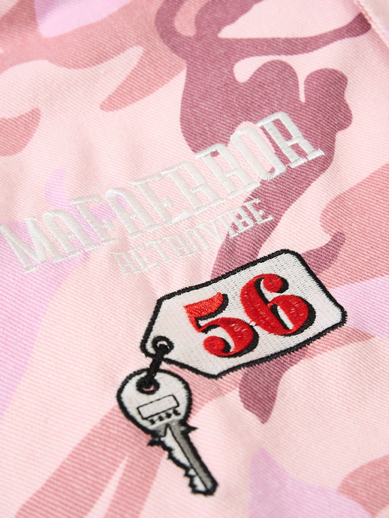 Retro Letter Embroidery Camouflage Plush Work Jacket