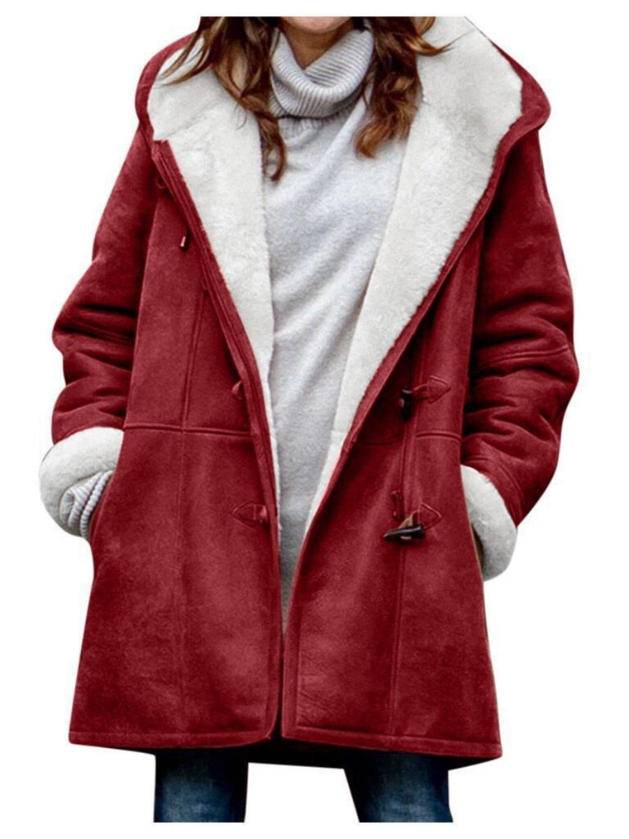 Leisure Buttons Keep Warm Mid-length Hooded Cotton Clothes