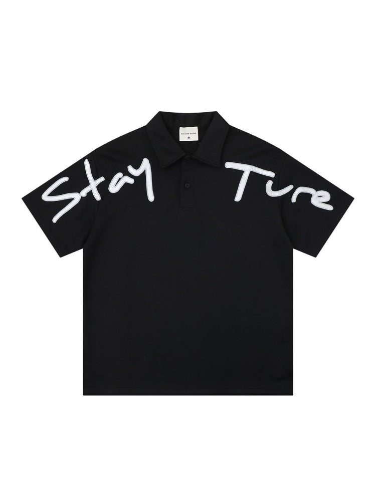 Letter Embroidery Ins Loose-fit POLO Shirt