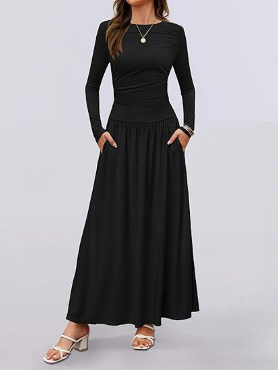 Liber Spring Women's Pocket Solid Color Maxi Dresses