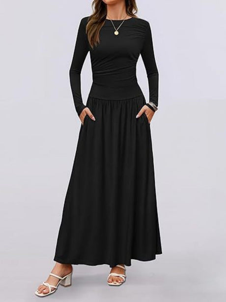 Liber Spring Women's Pocket Solid Color Maxi Dresses