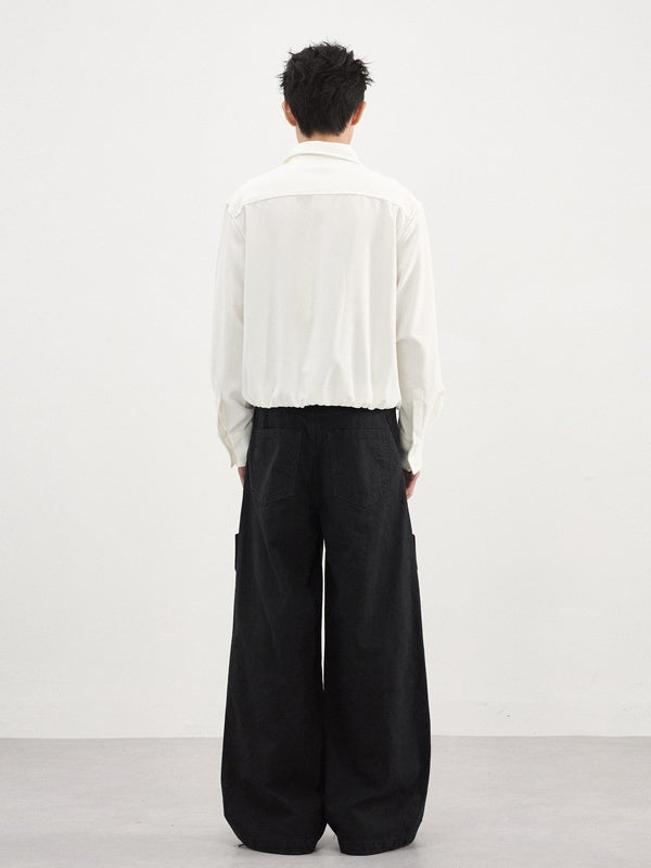 Deconstructed Double-Side-Button Vintage Baggy Straight Cargo Pants