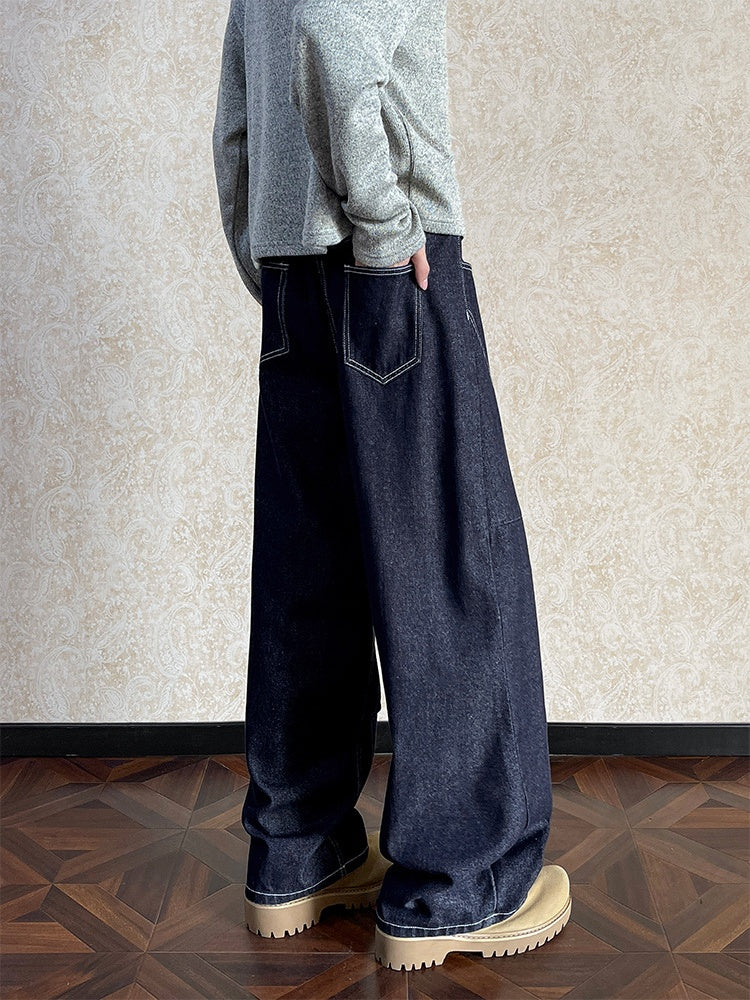 Blue Design Straight Loose Jeans