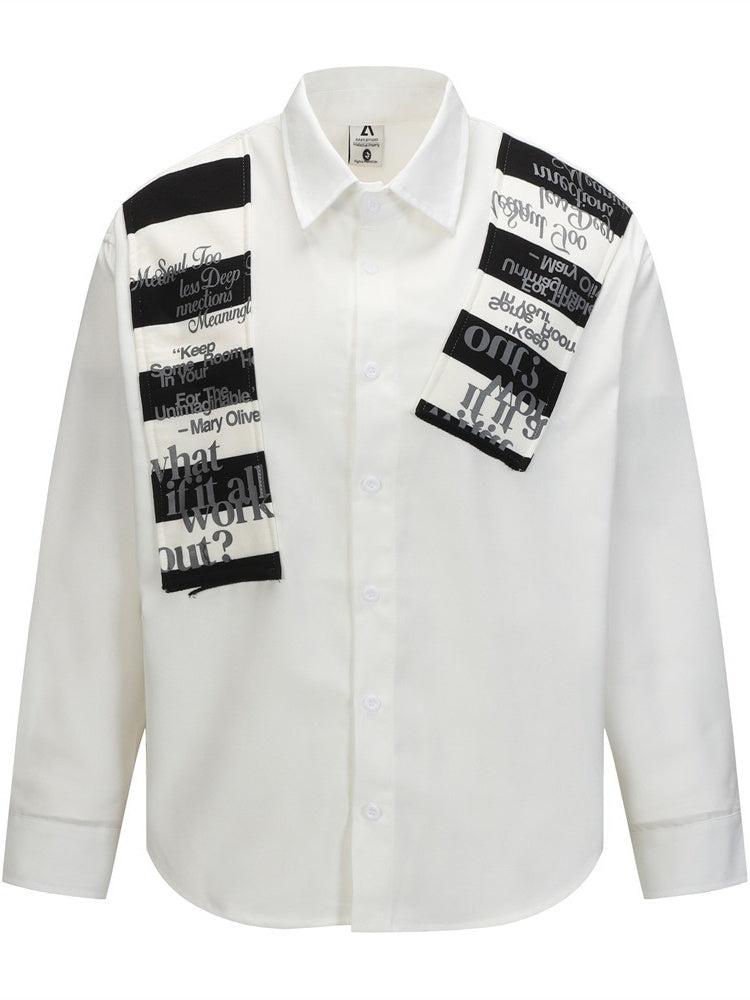 Patchwork Striped Shirt with Shawl Accent