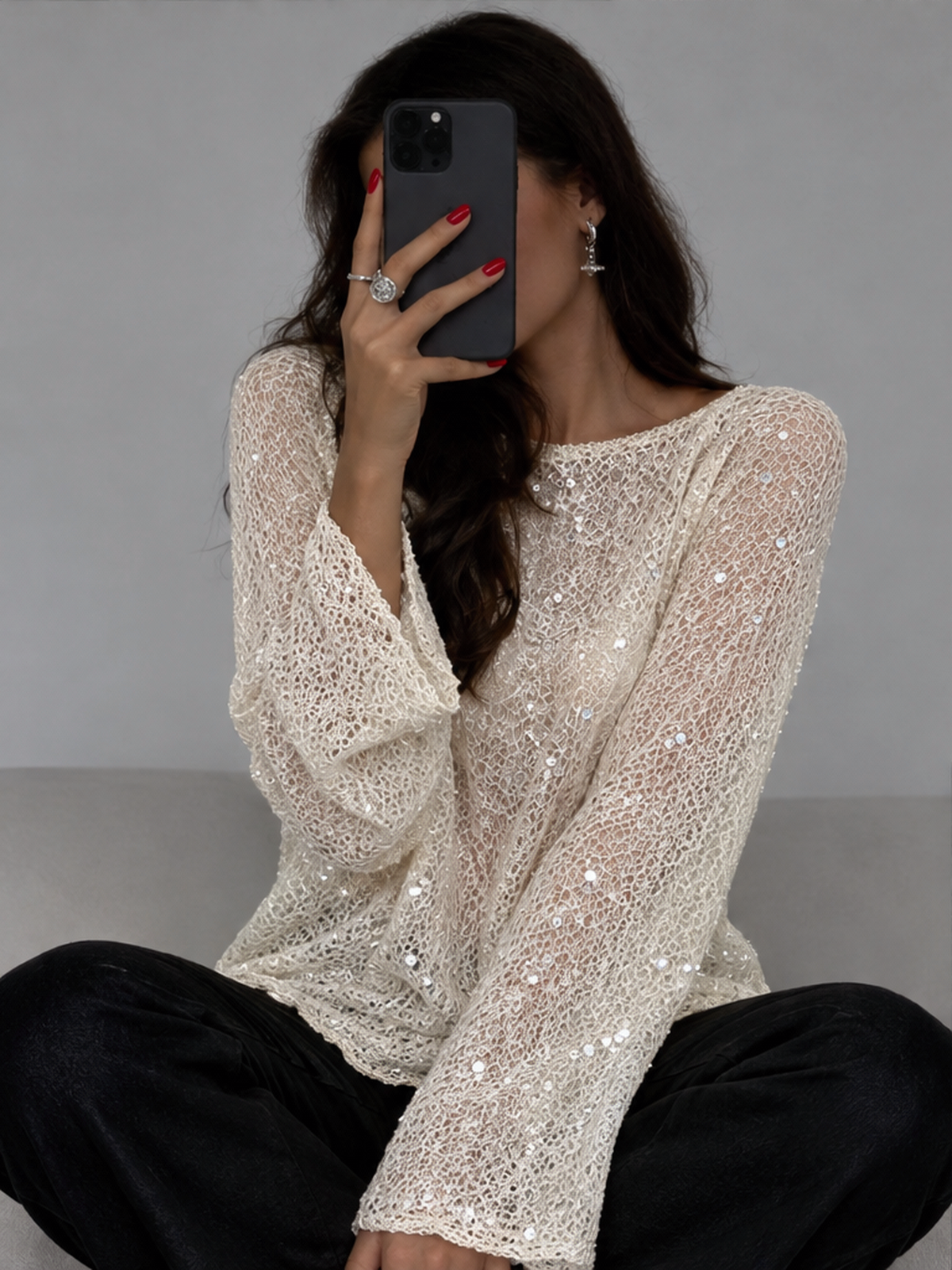 Elegant Sequined Knit Sweater