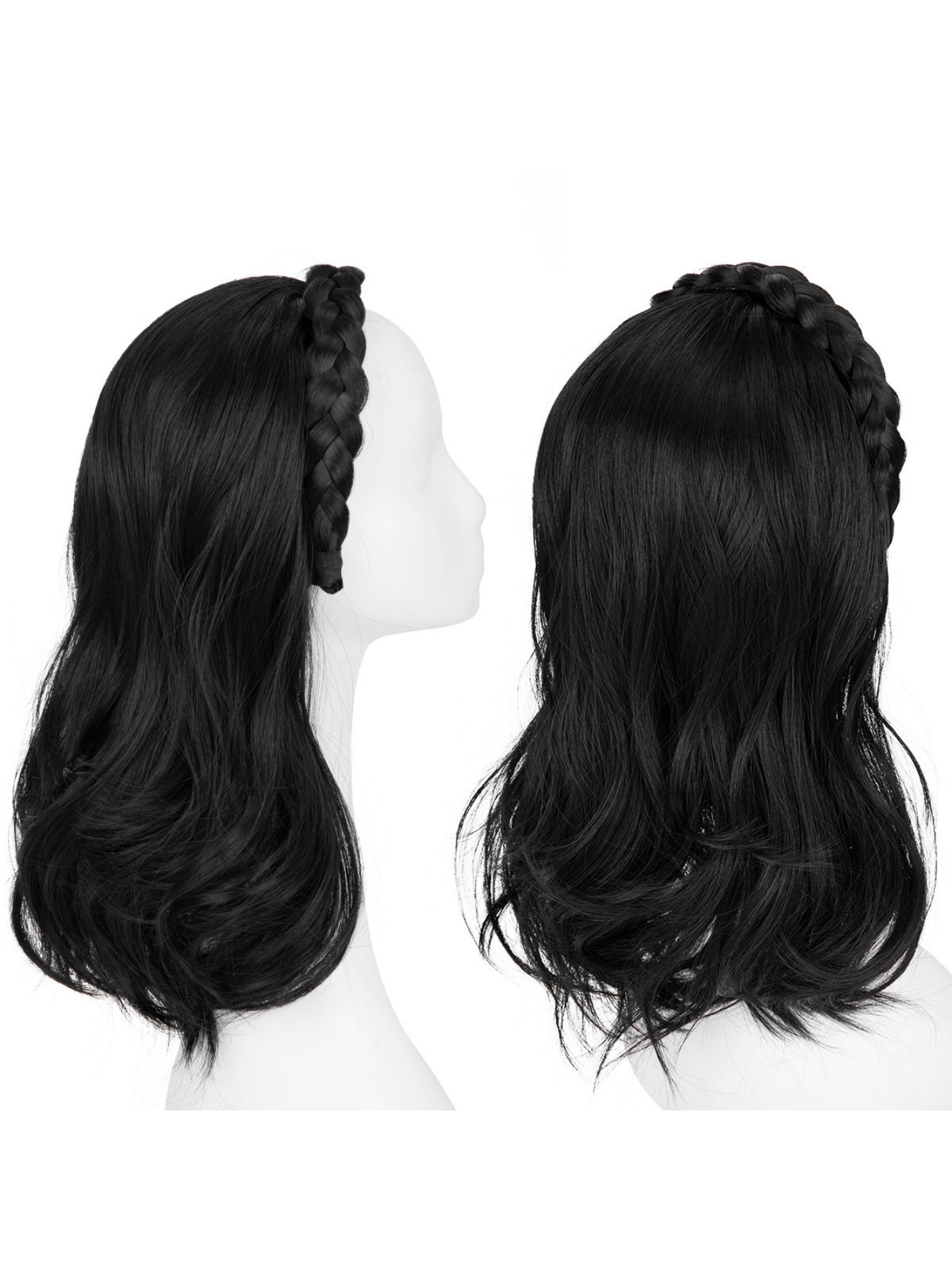 Fishbone Braid Headband Integrated Hair Replacement Long Curly Half-head Wig