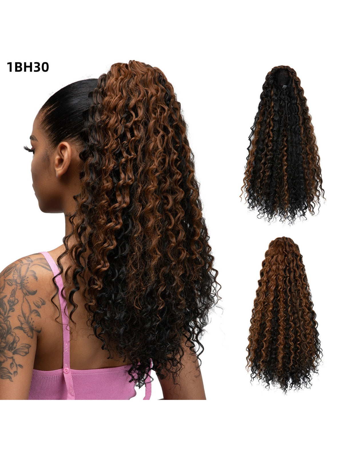 Drawstring Adjustable Synthetic Fiber Ponytail Wavy Curl Wig