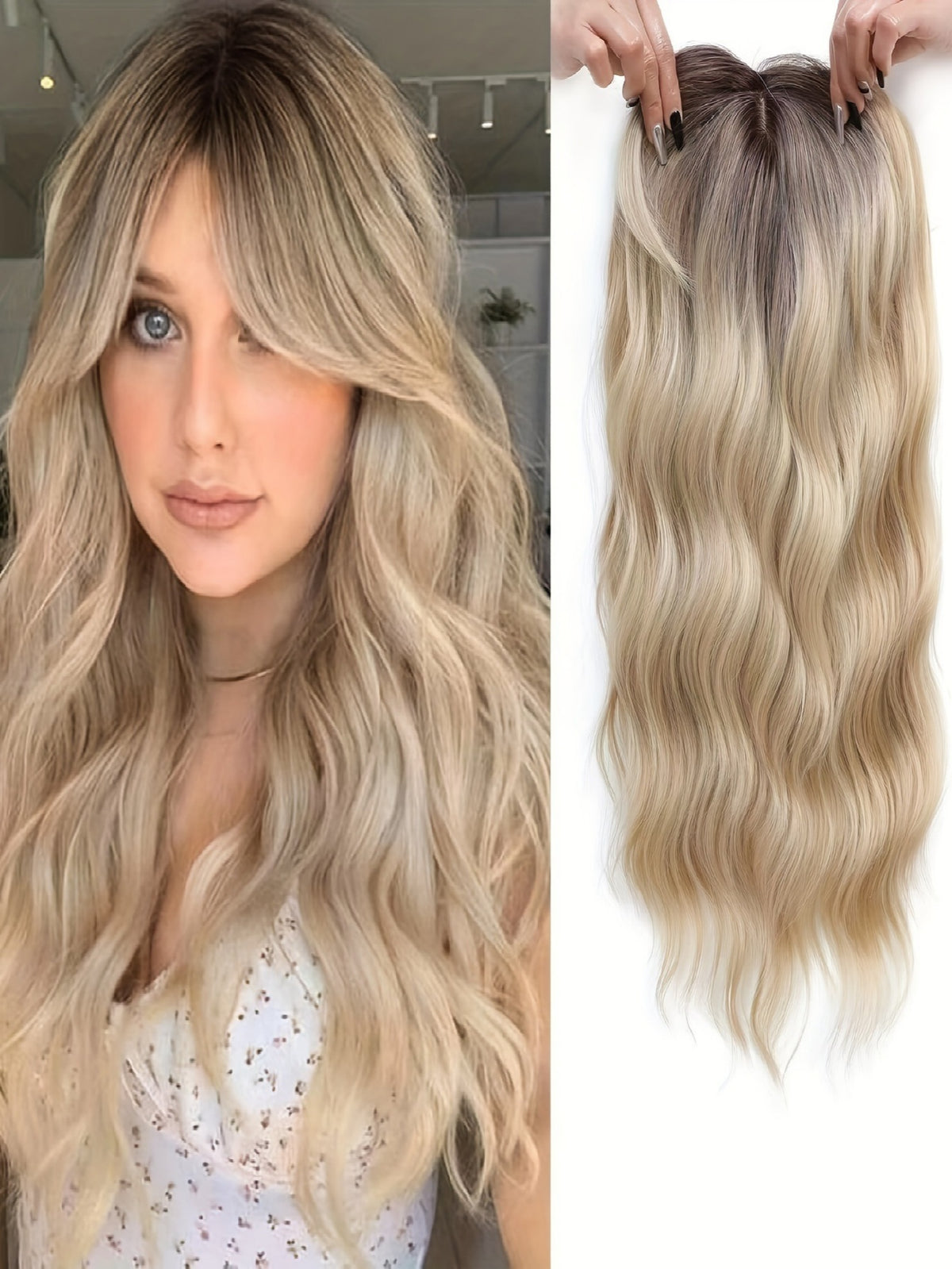 Invisible, Seamless, Long, Curly Wig With White Hair Covering