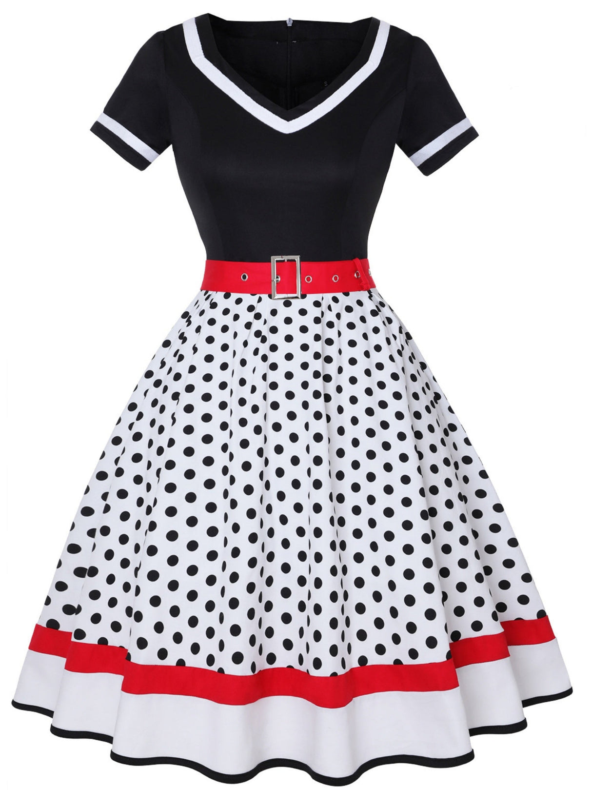 Christmas Polka Dots Splicing Large Skirt Midi Dresses