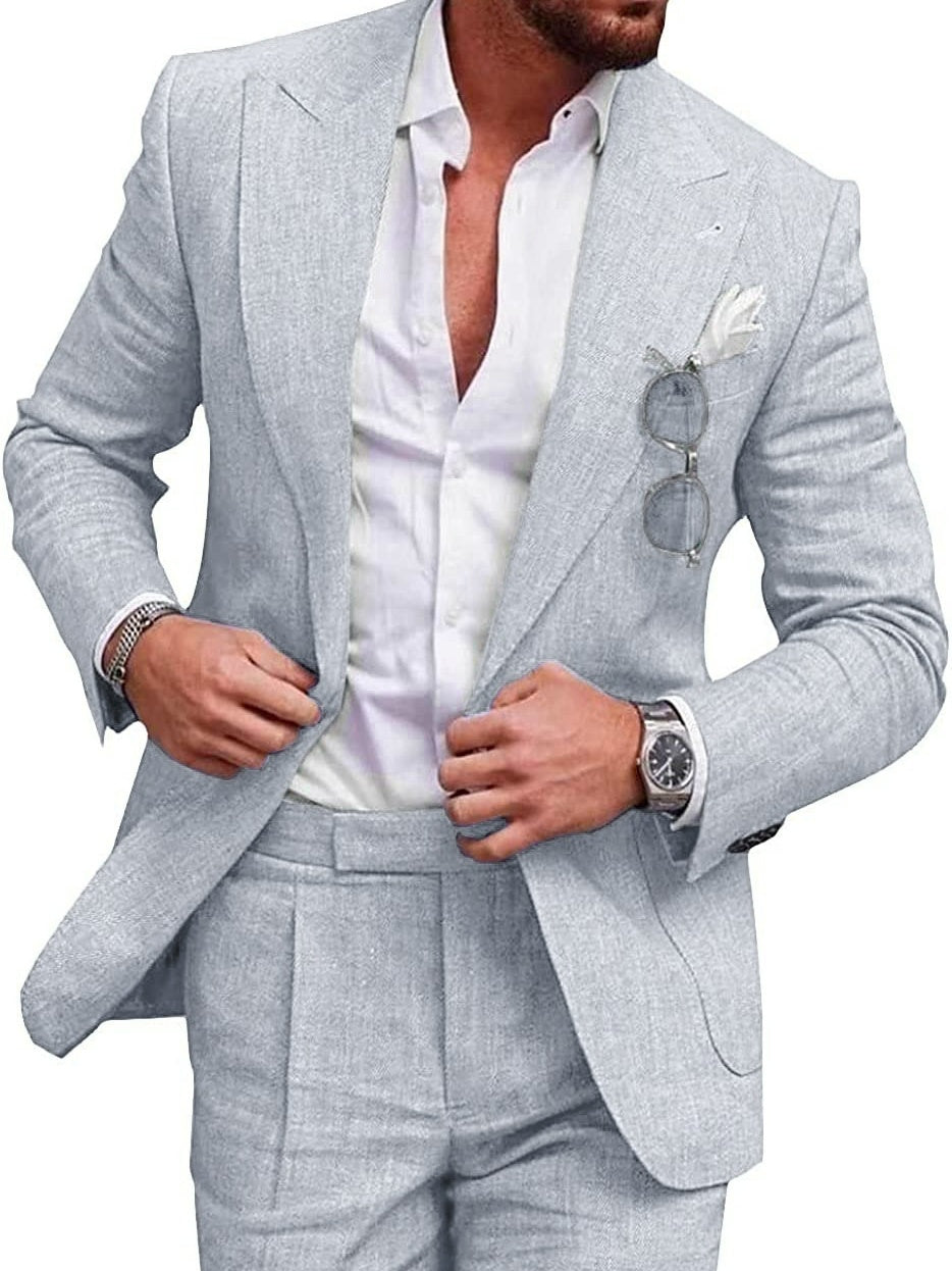 Flax Solid Color Suit Set 2-piece Sets