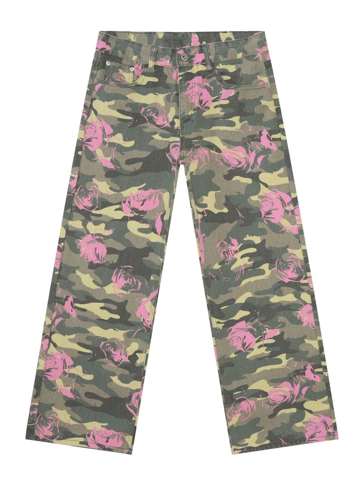 Camouflage Ins Loose-fit Straight-fit Wide-leg Jeans