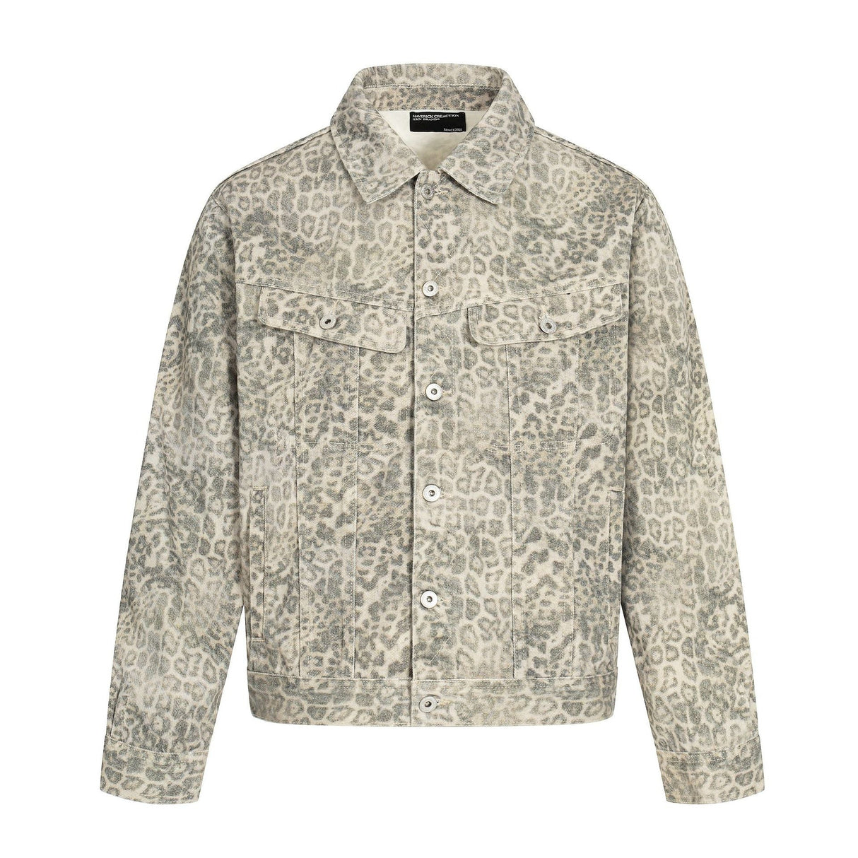 Retro Leopard Short And Wide Silhouette Lapel Denim Jacket