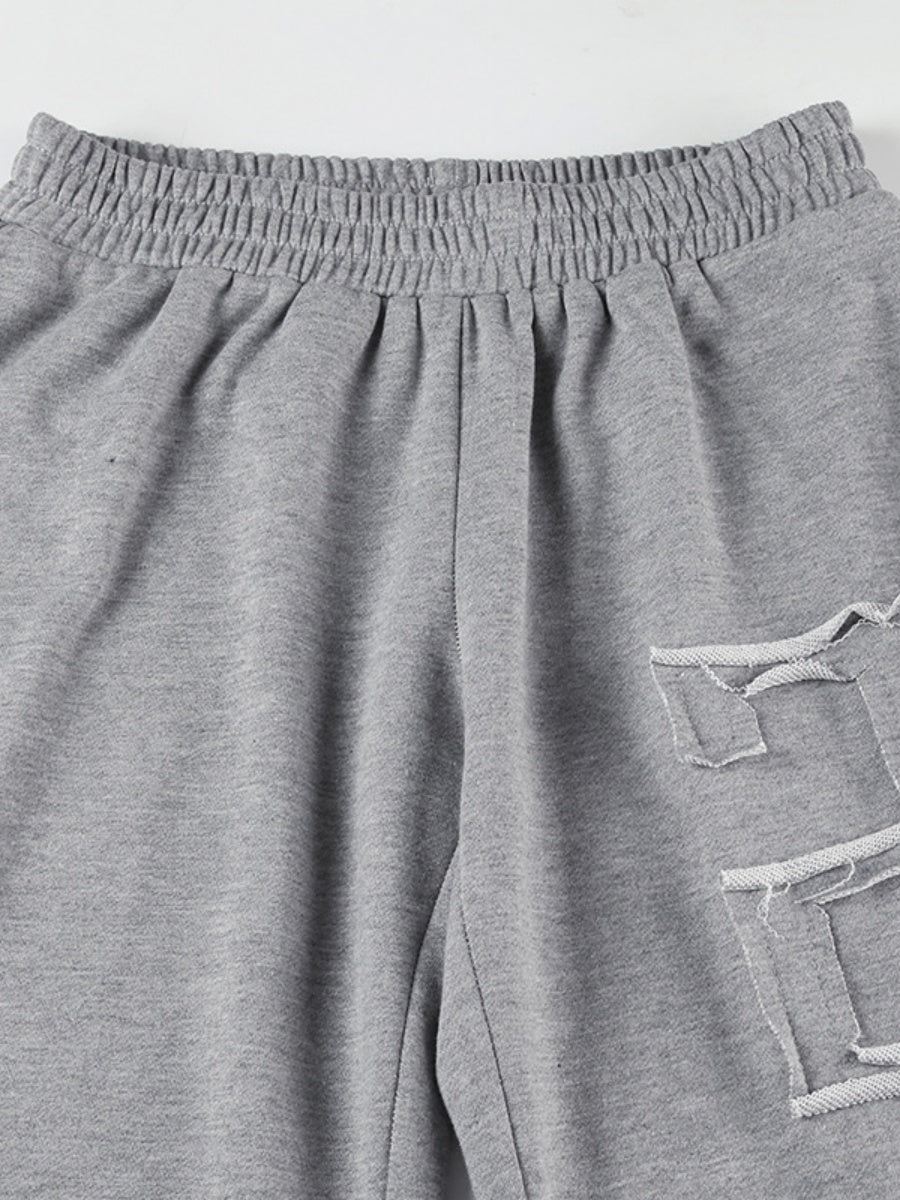 Grey Leisure Long Sleeve Crew Neck Patchwork Fabric Letter Sports 2-piece Sets