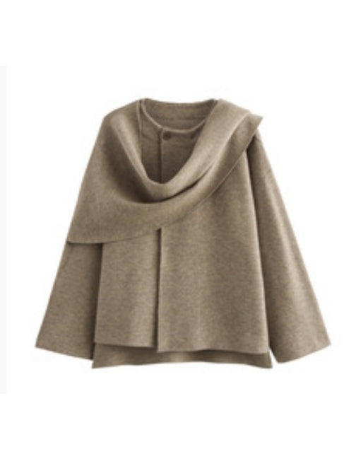Asymmetrical Scarf Short Knit Cardigan