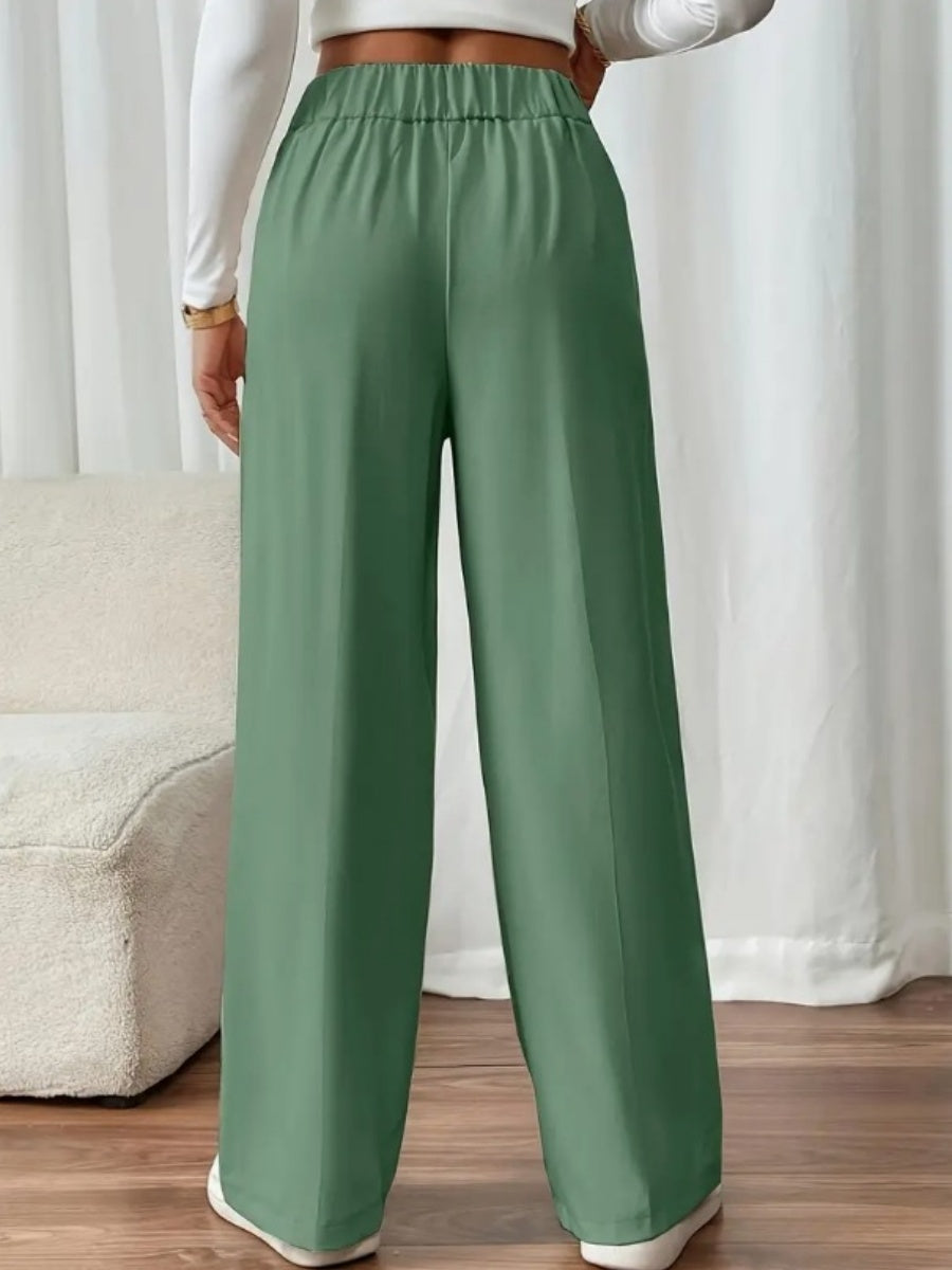 Casual High-waisted Loose Straight leg Pocket Pants