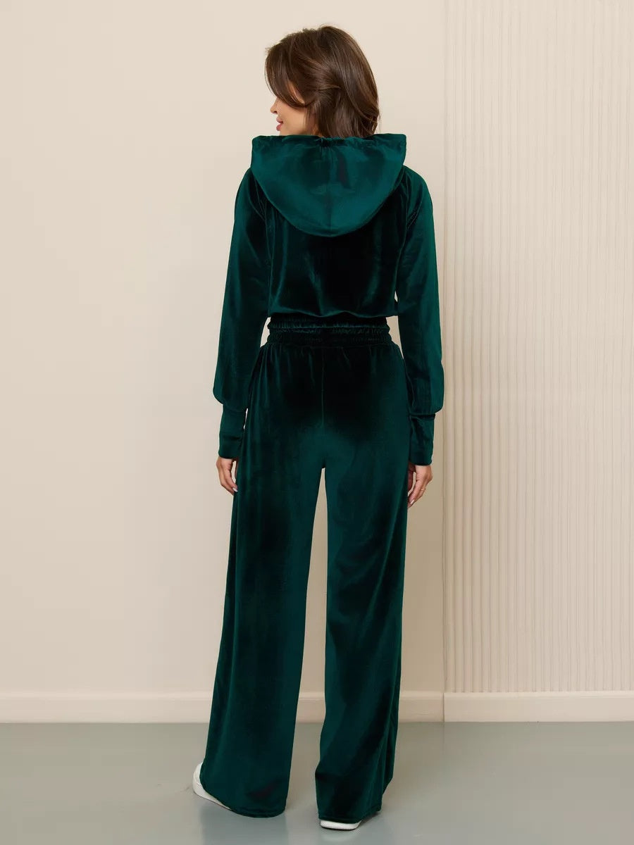 Velvet Zipper Cardigan, Silver Fox Fleece Sweatshirt, Lace-Up Pants 2-piece Sets