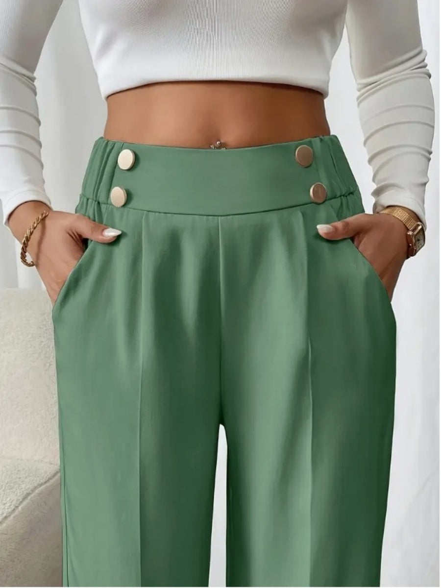 Casual High-waisted Loose Straight leg Pocket Pants