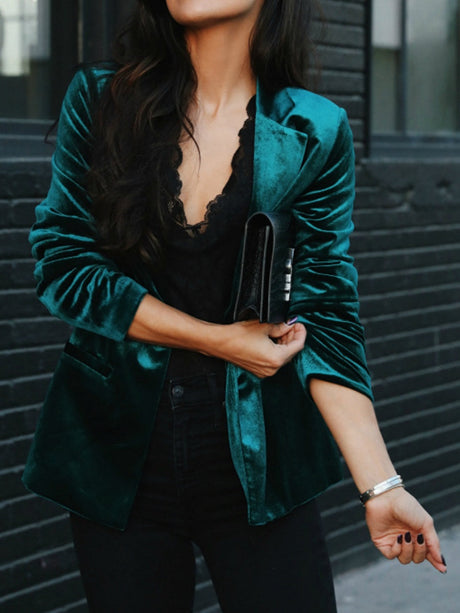 Velvet Pocket Slim-fit Long Sleeves Blazers
