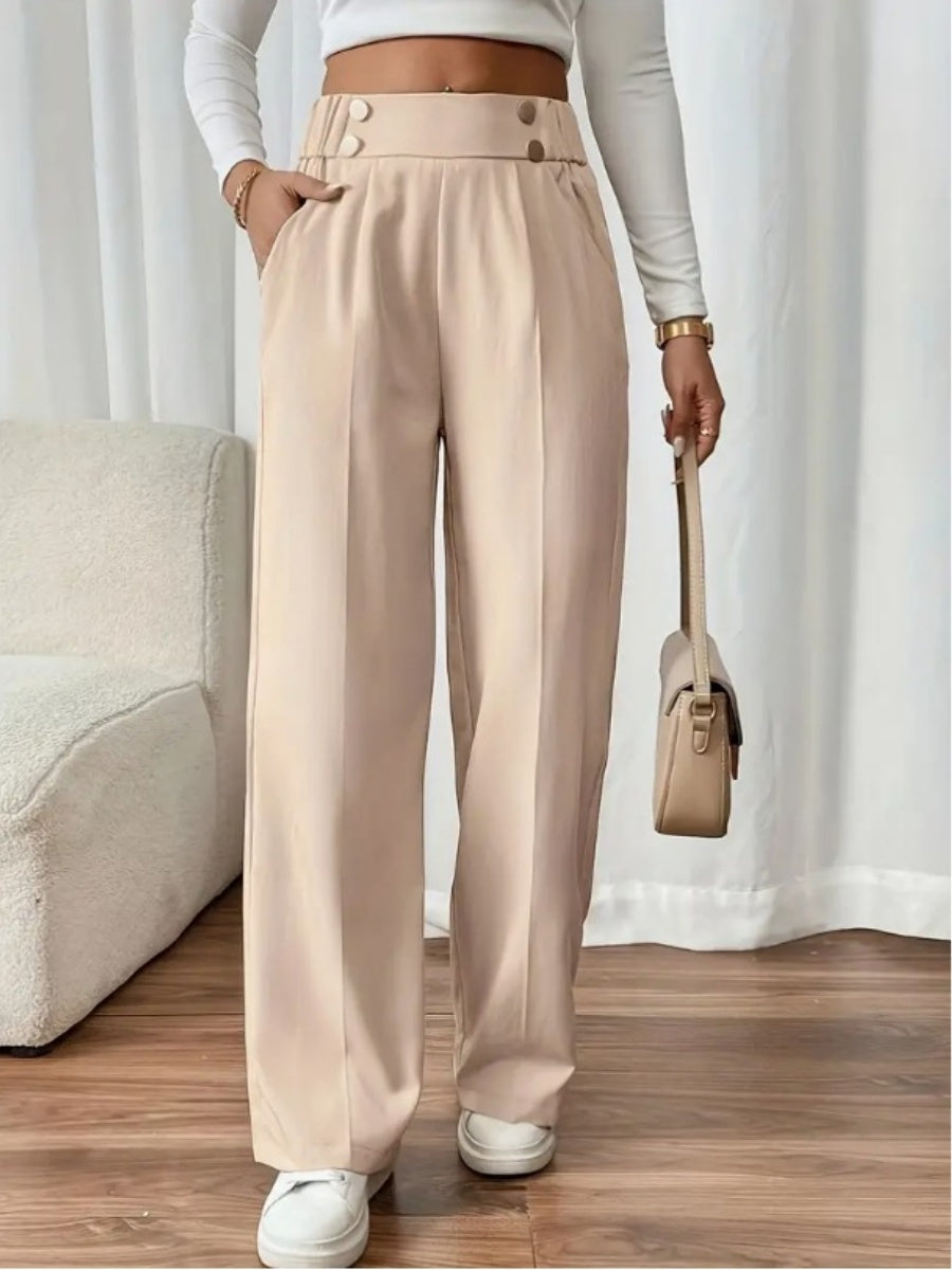 Casual High-waisted Loose Straight leg Pocket Pants