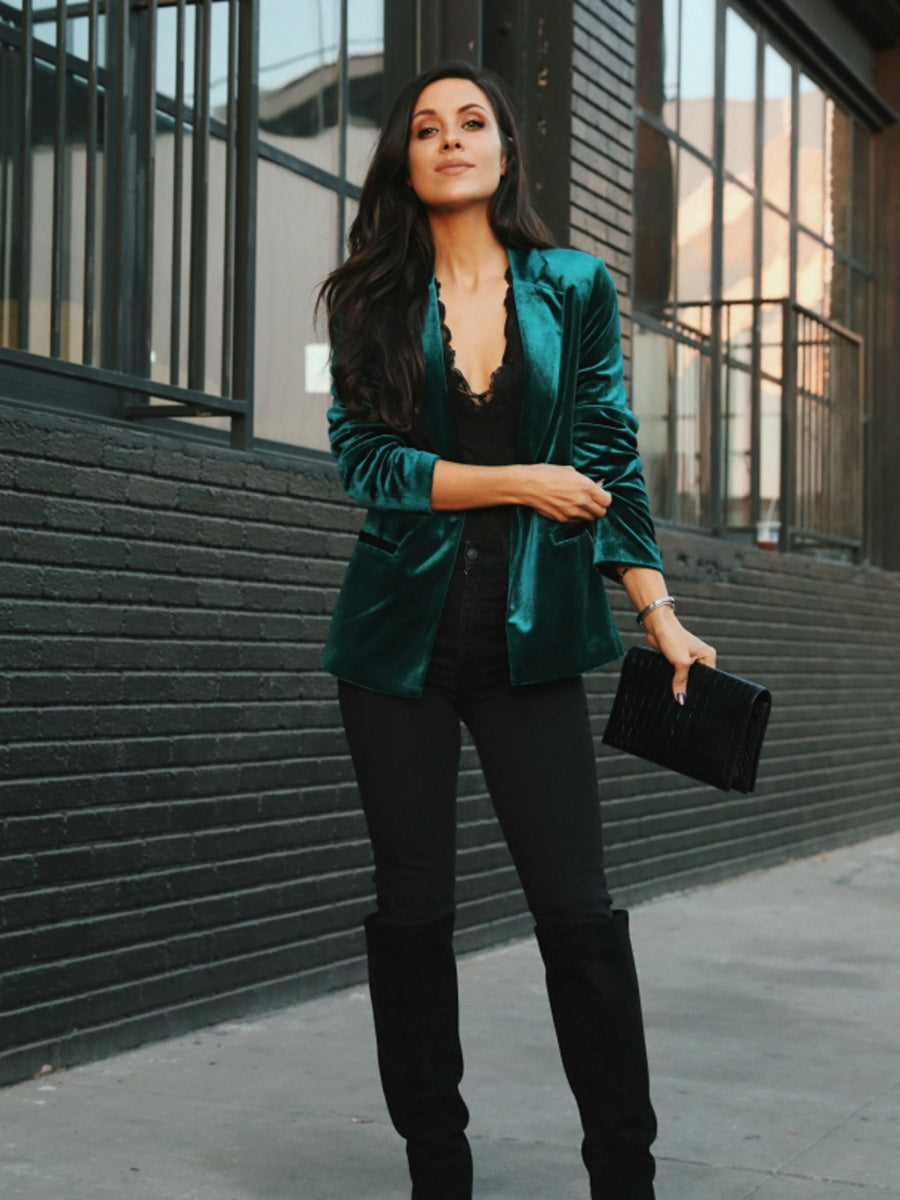 Velvet Pocket Slim-fit Long Sleeves Blazers