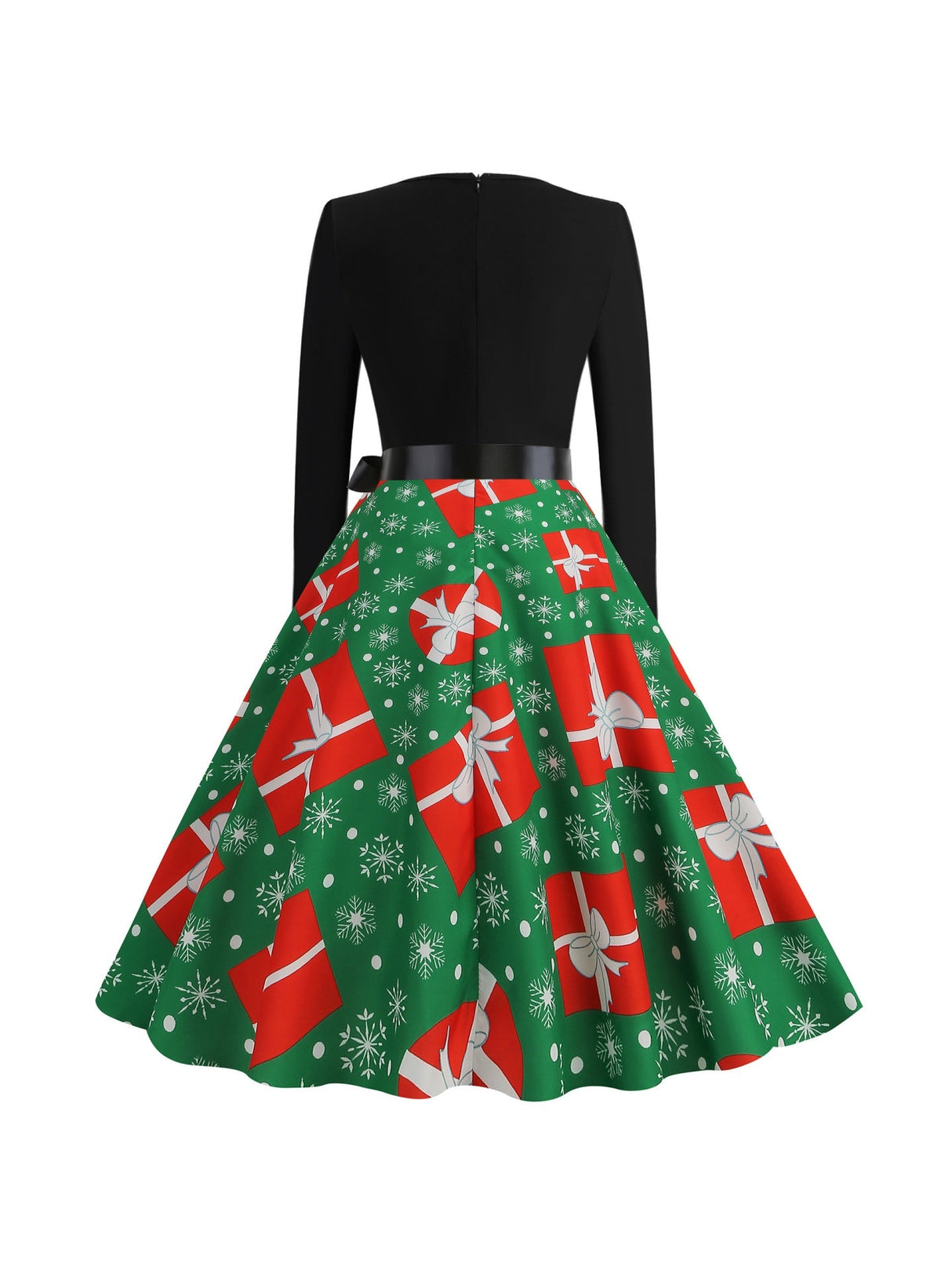 Christmas Crew Neck Splicing Long Sleeve Midi Dresses