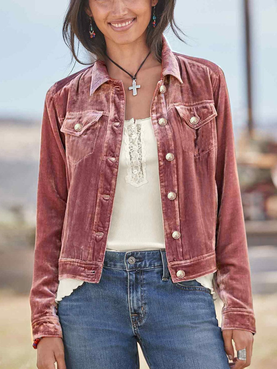 Velvet Buttons Pocket Short Jackets
