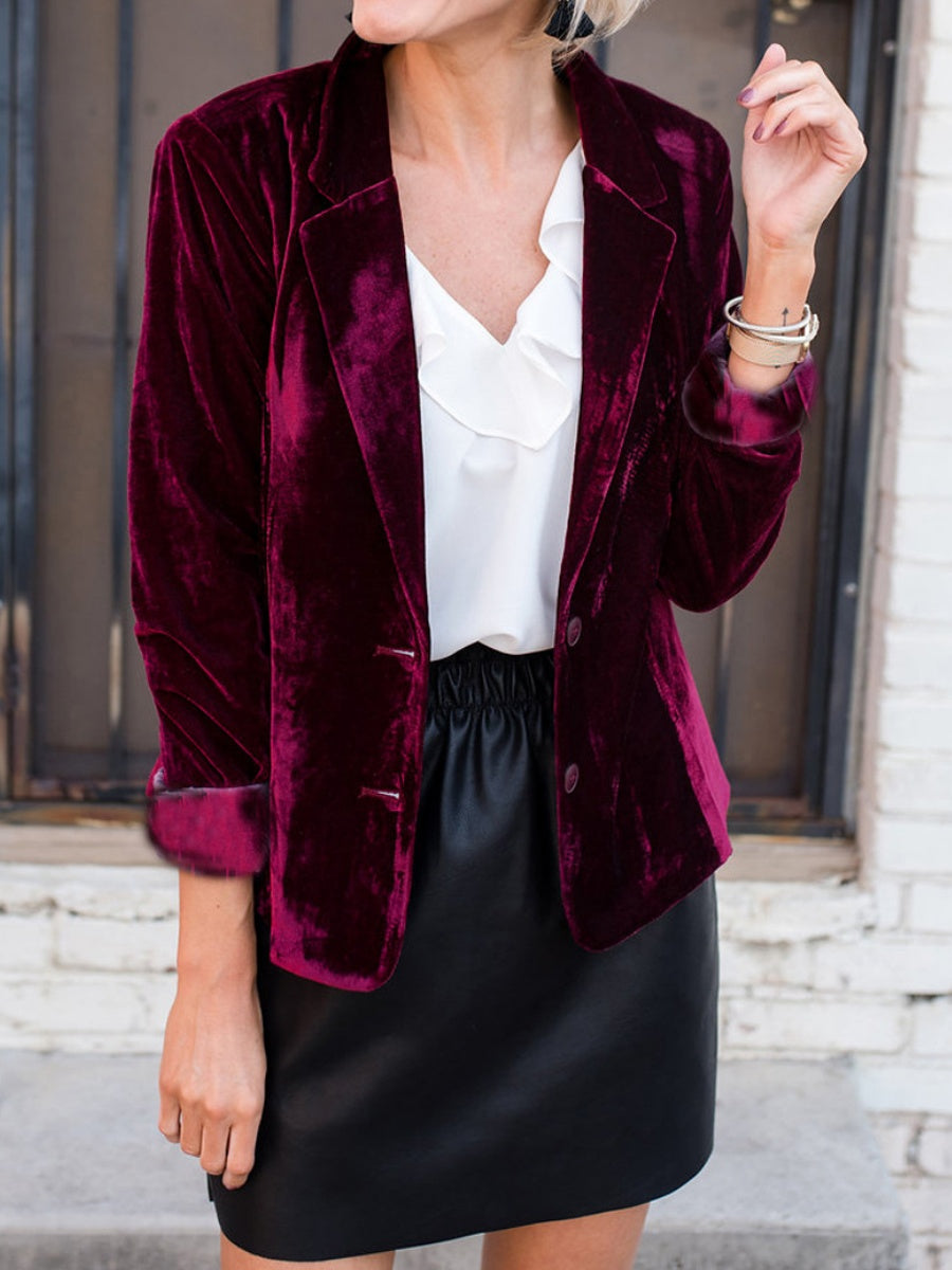 Velvet Pocket Slim-fit Long Sleeves Blazers