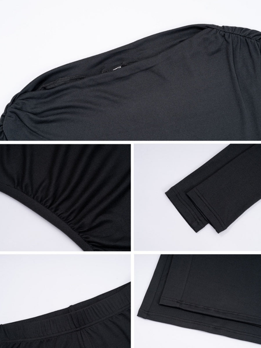 Leisure Pleated Solid Color Long Sleeve 2-piece Sets