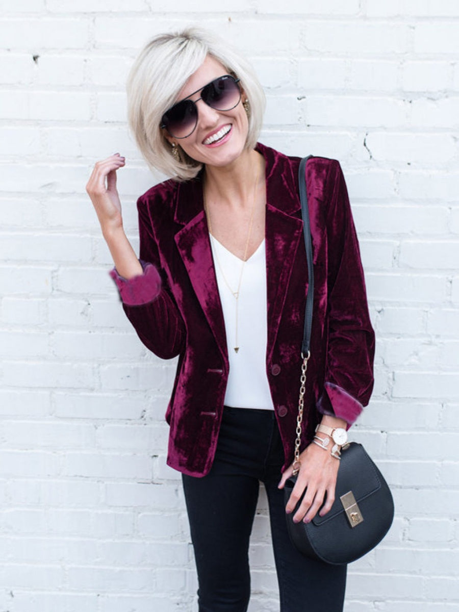Velvet Pocket Slim-fit Long Sleeves Blazers