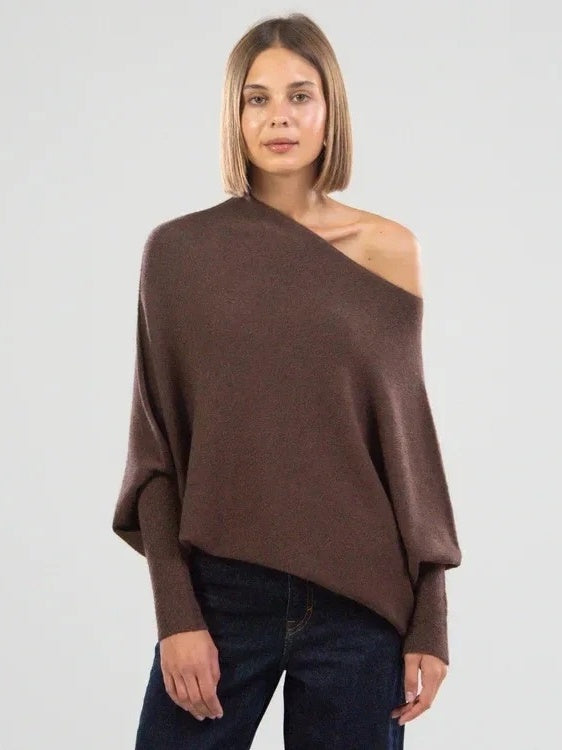 Old Knitting Pleated Sloping Shoulders Pullover T-shirt