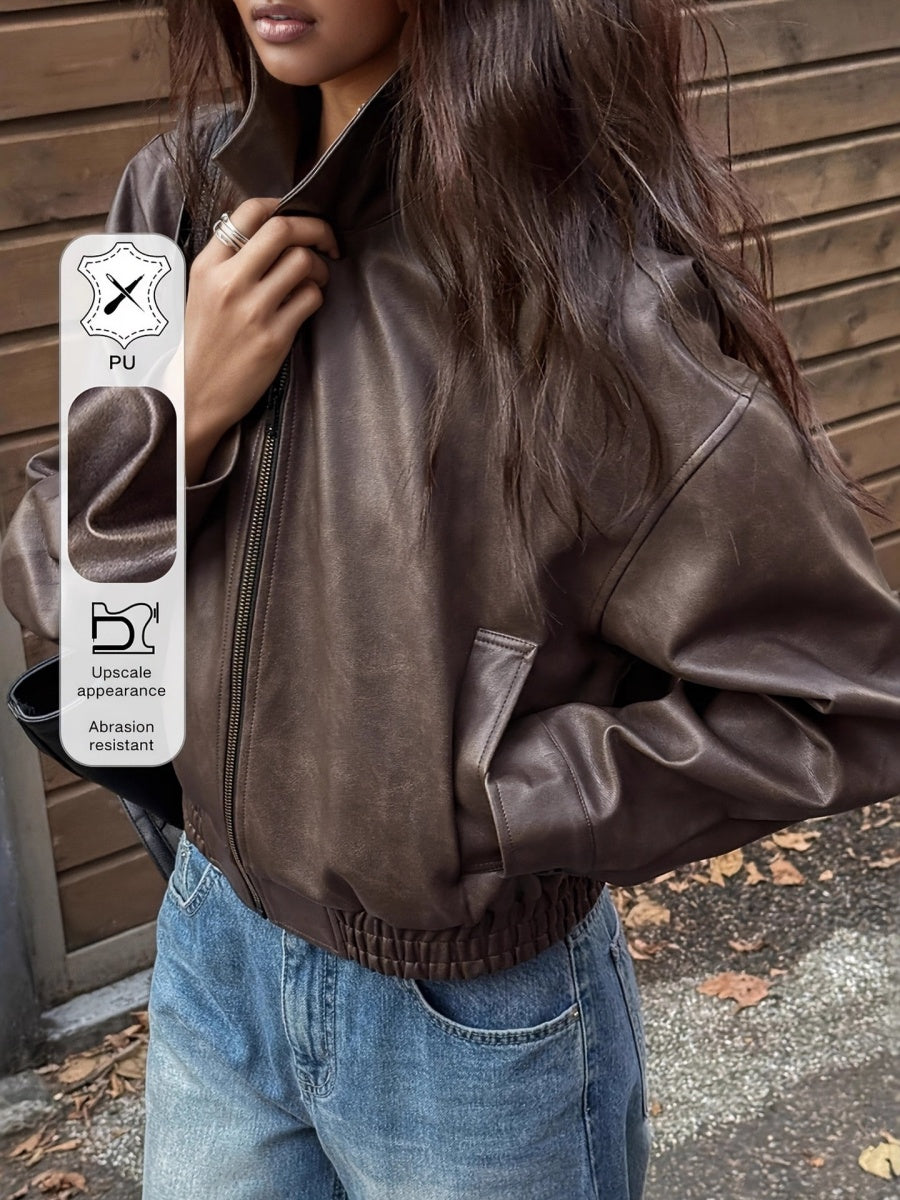 PU Loose Solid Color Jacket