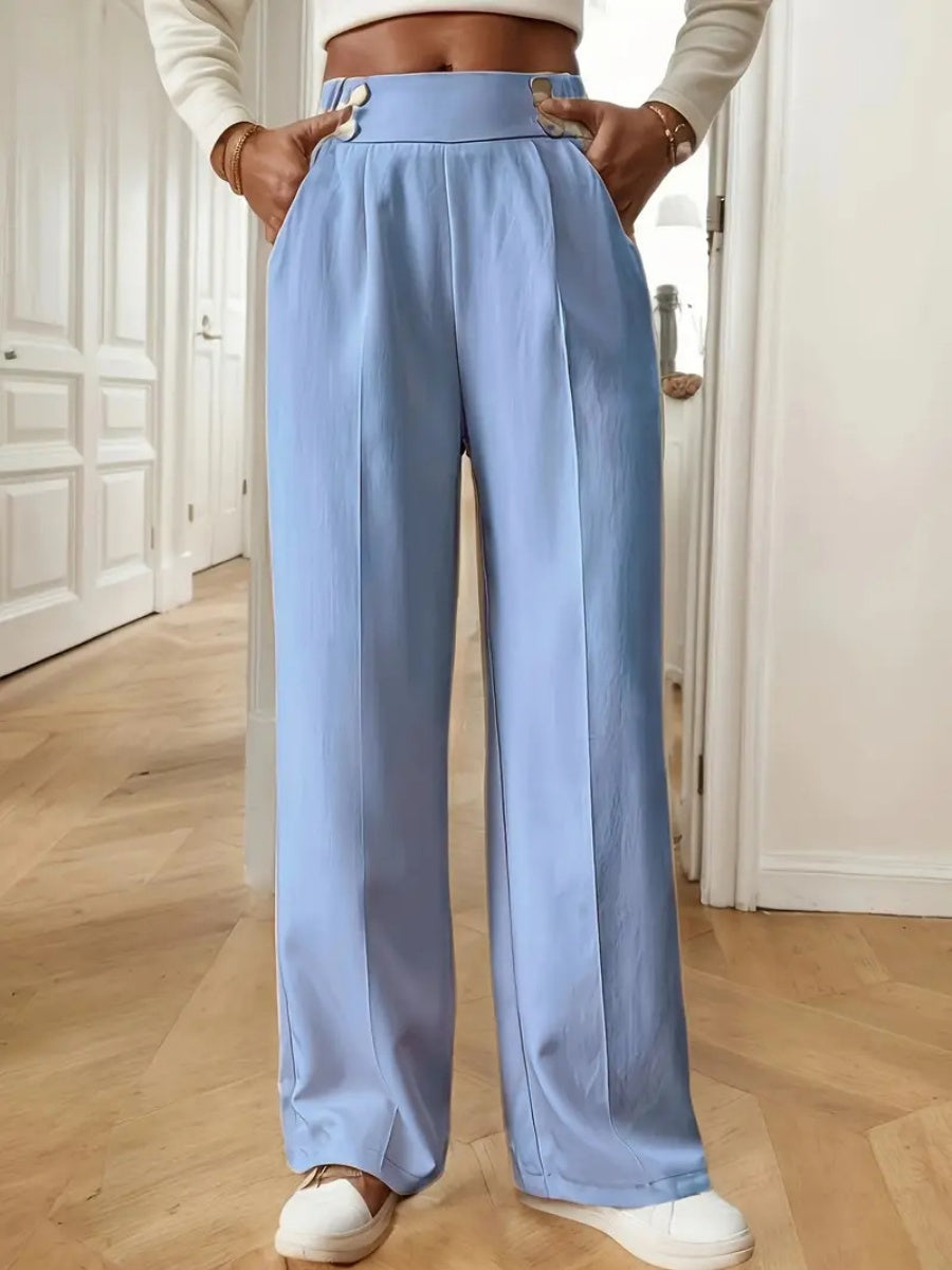 Casual High-waisted Loose Straight leg Pocket Pants