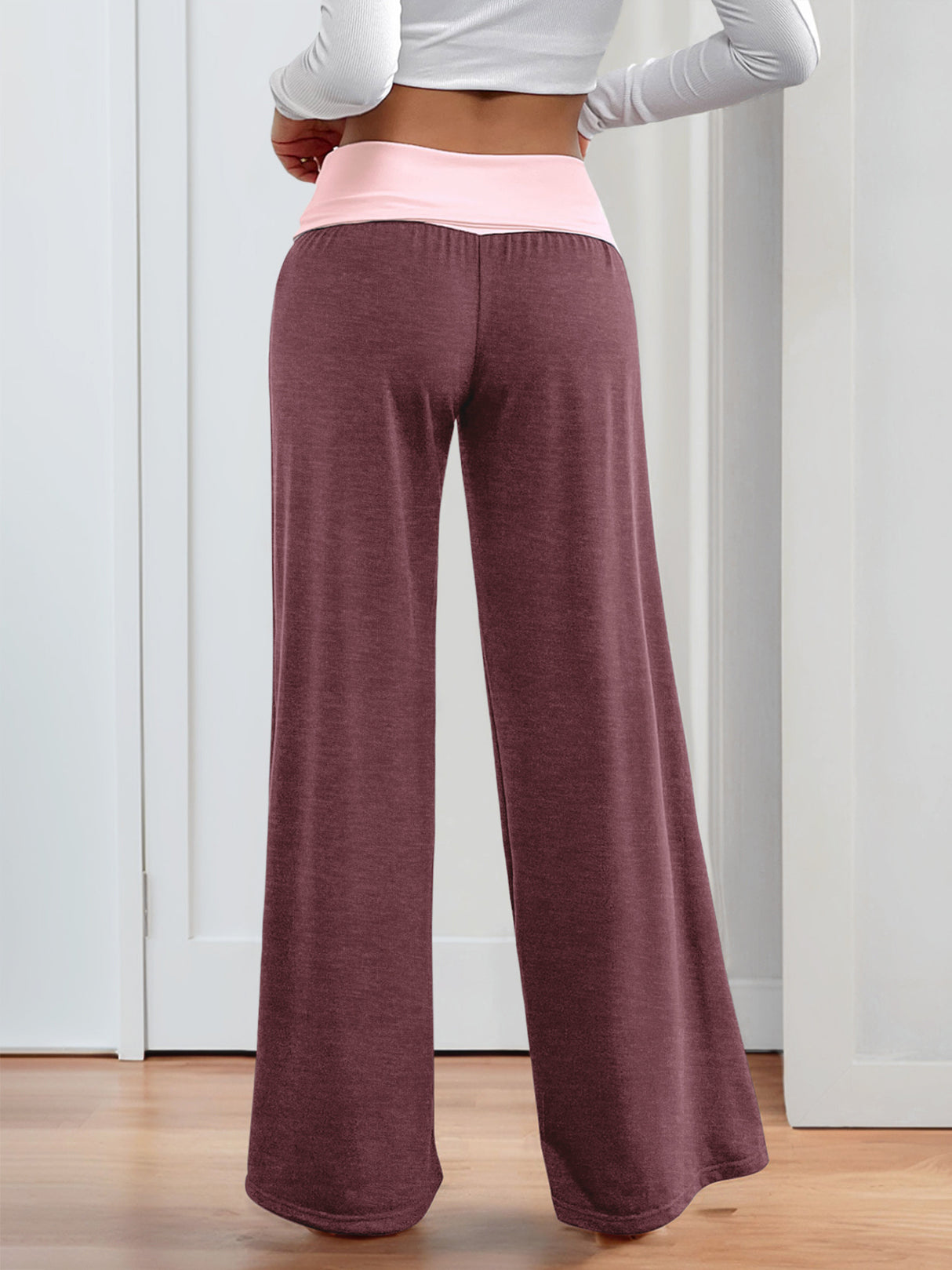 Color-blocked Casual Flared Trousers