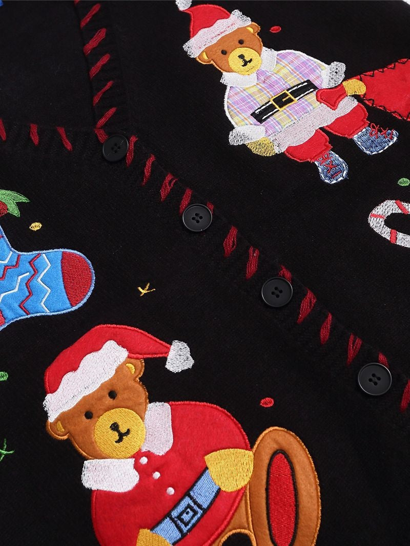 Christmas Little Bear Embroidery V-neck Layering Sweaters Vests