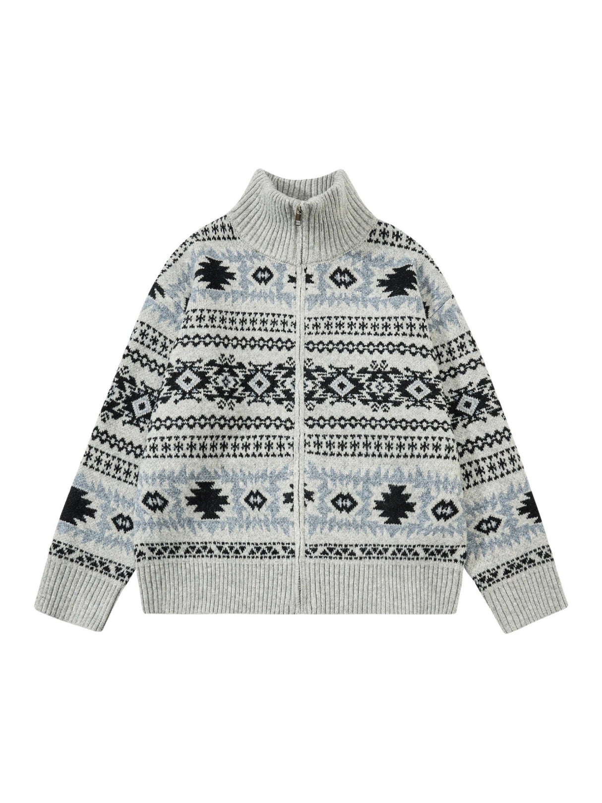 Fair Isle Contrasting Colors Jacquard Preppy Style Knitted Cardigan