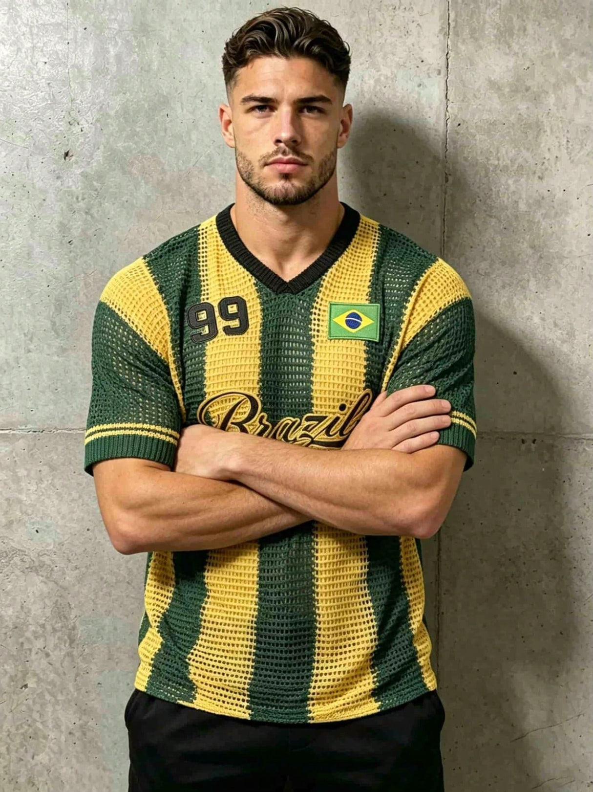 Hollow Out Stripes World Cup Knitting T-shirts