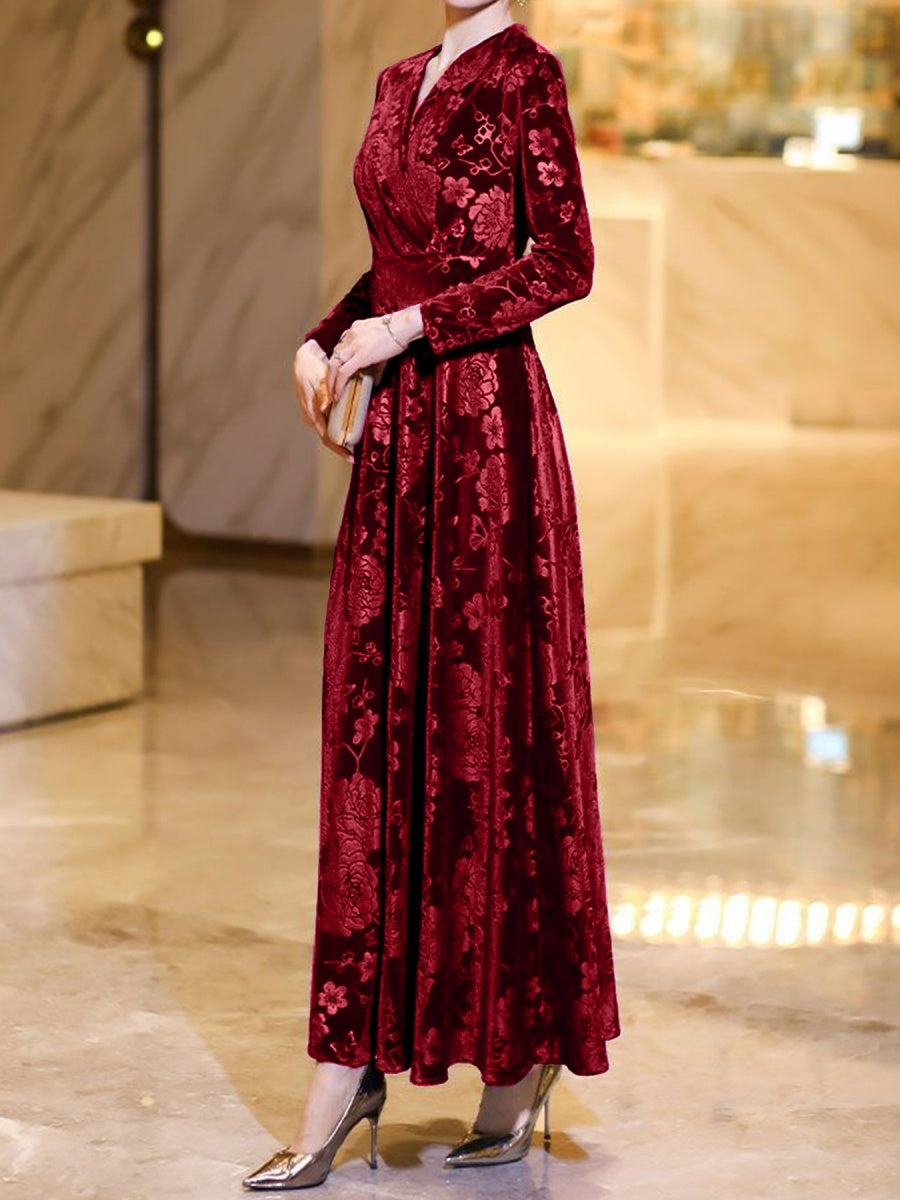 A-line Velvet V-neck Waist-length Dress