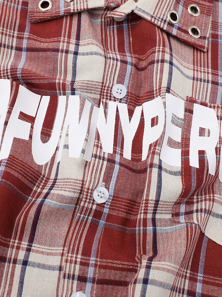Plaid Loose-fit Letter Printed Shirts