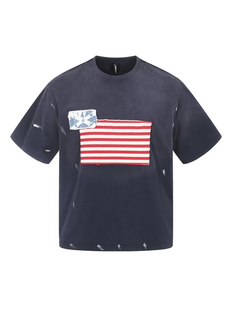 Stripes Punk Splashing Ink Leisure Loose-fit T-shirts