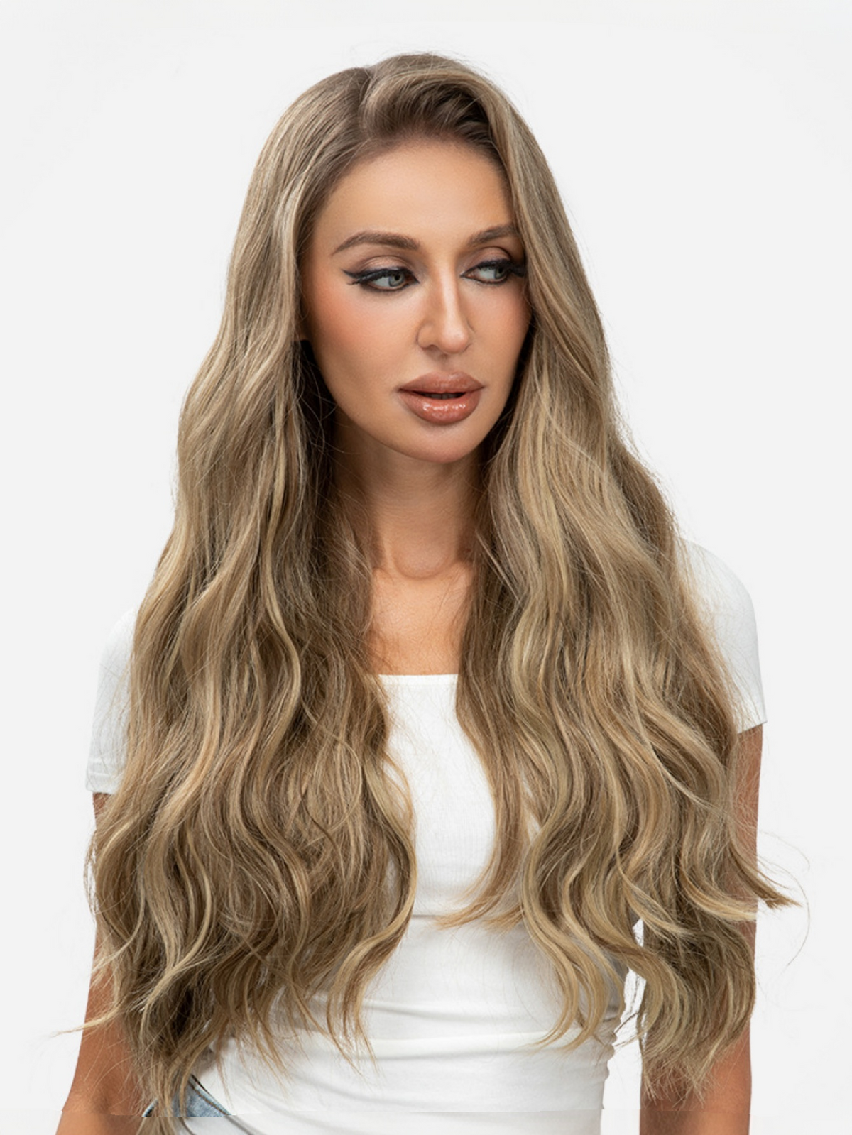 One-piece Hairpiece, Long Wavy Curls, Seamless Synthetic Fiber Wig