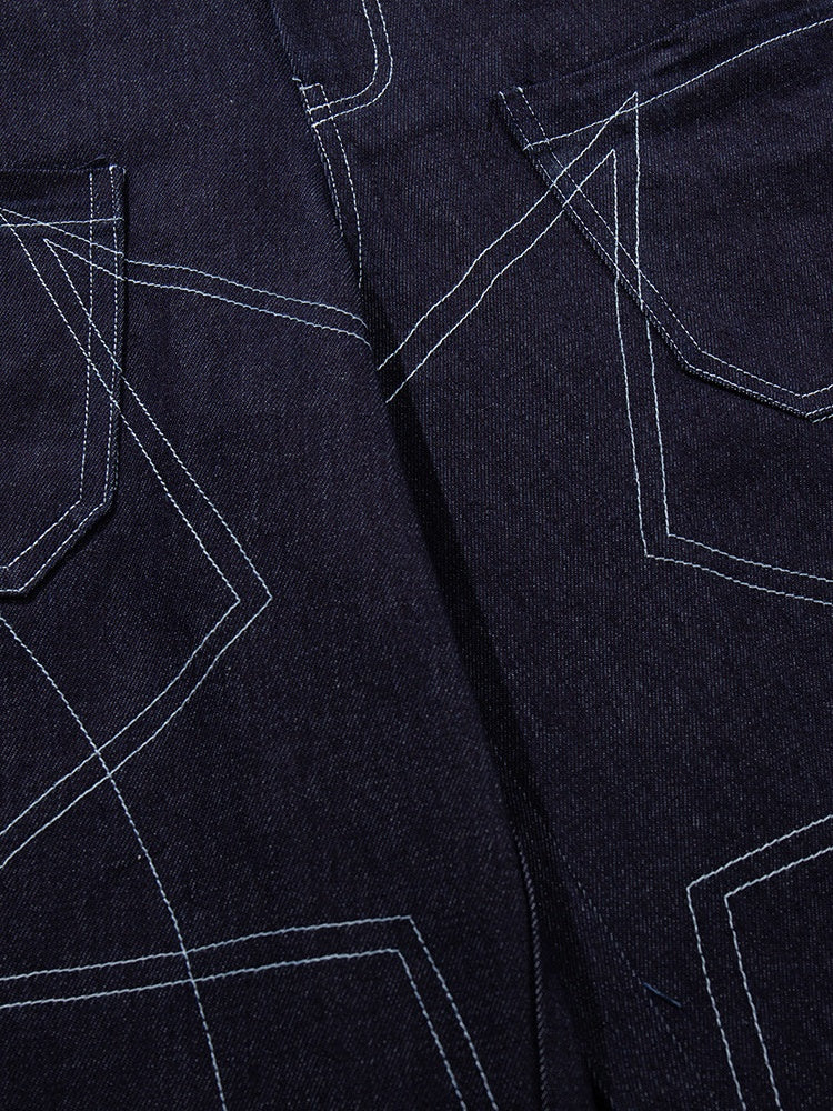 Five-pointed Star Loose-fit Straight-fit Multiple Pockets Five Points Denim Shorts