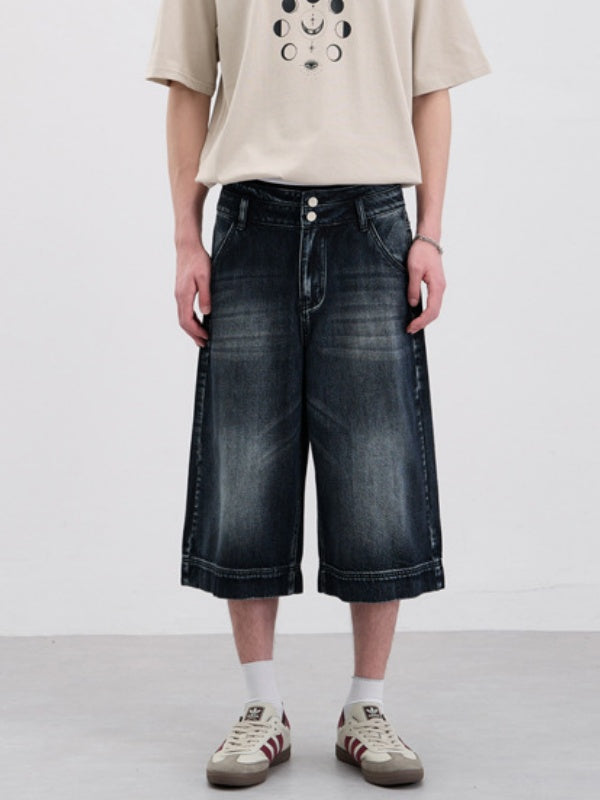 Double Buttons 7 Points Denim Shorts