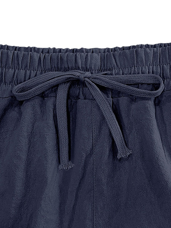 Flax Drawstring Breathable Beach 7 Points Shorts