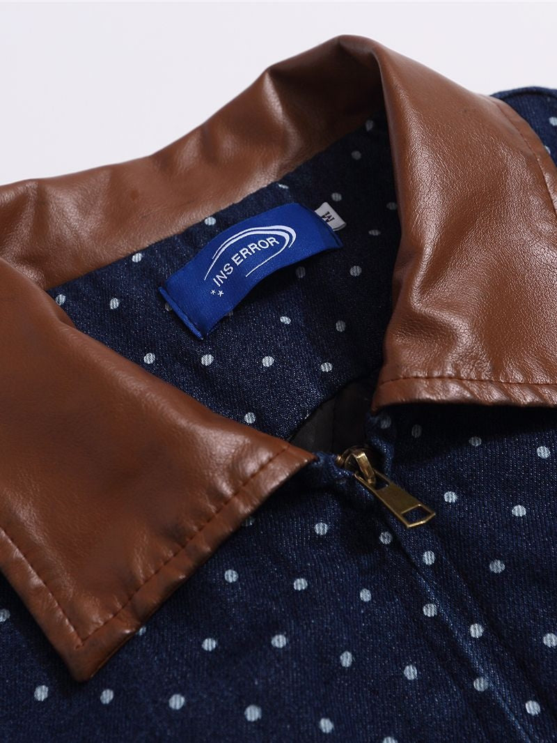 Retro Colorful Cat Polka Dots Splicing Lapel Thickening Jackets